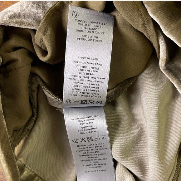 Zadig & Voltaire Joslin Velvet Midi Skirt Brown Green High Low Lace Trim Size 40 - Picture 10 of 15